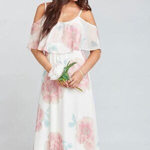 Show Me Your Mumu Caitlin Ruffle Maxi Dress Flowy Boho Fairy Bridesmaid Bridal S